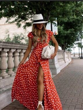 Tula Rosa Revolve Light Red Polka Dot Sid Wrap Dress Small